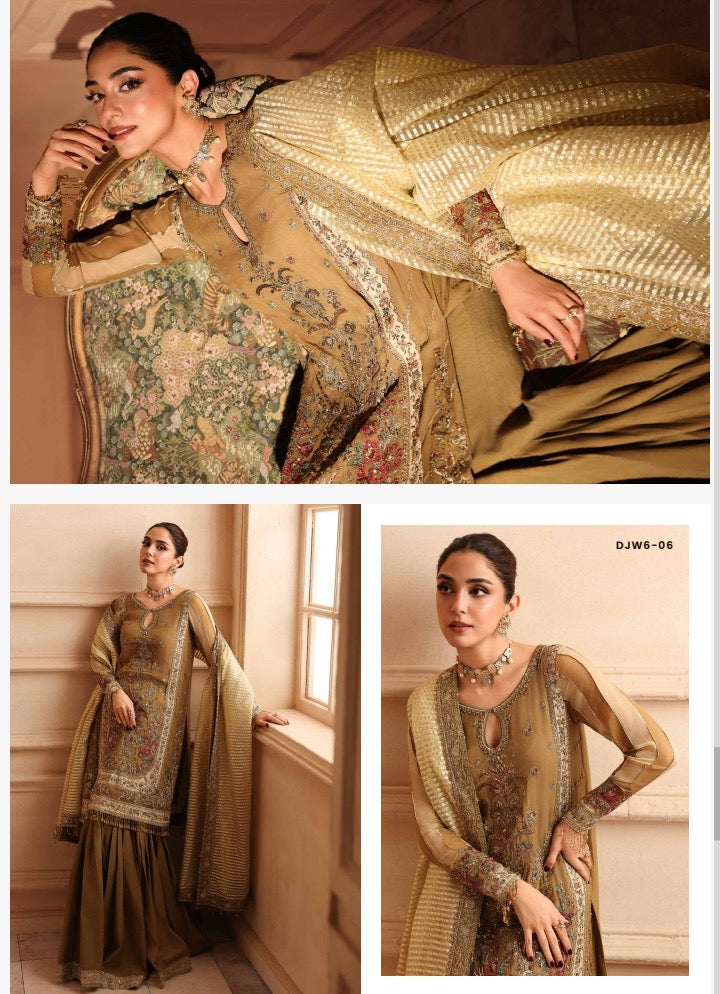 A11- Charizma brand stitched Dastanay jashan luxury chiffon embroidery with adda work 3-piece same like model pic.