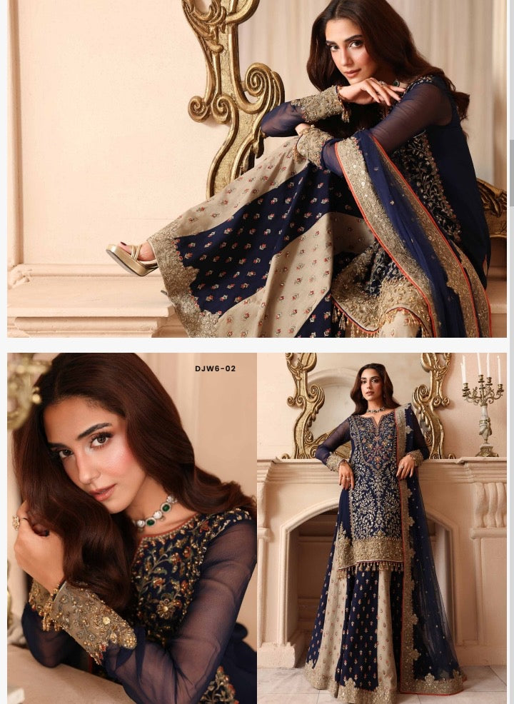 A11- Charizma brand stitched Dastanay jashan luxury chiffon embroidery with adda work 3-piece same like model pic.