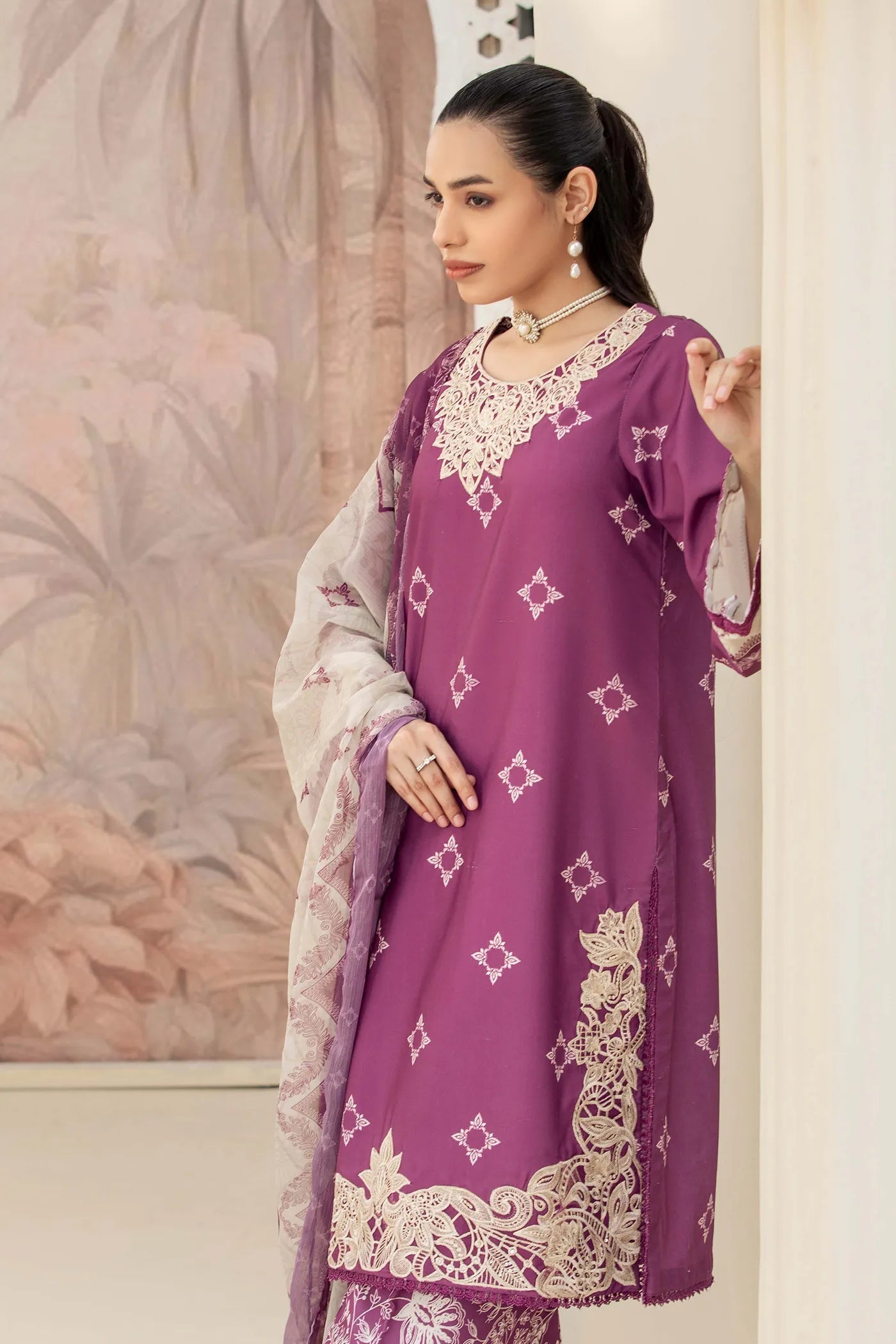 Slub fabric winter wear with chiffon dupata embroidered premium quality