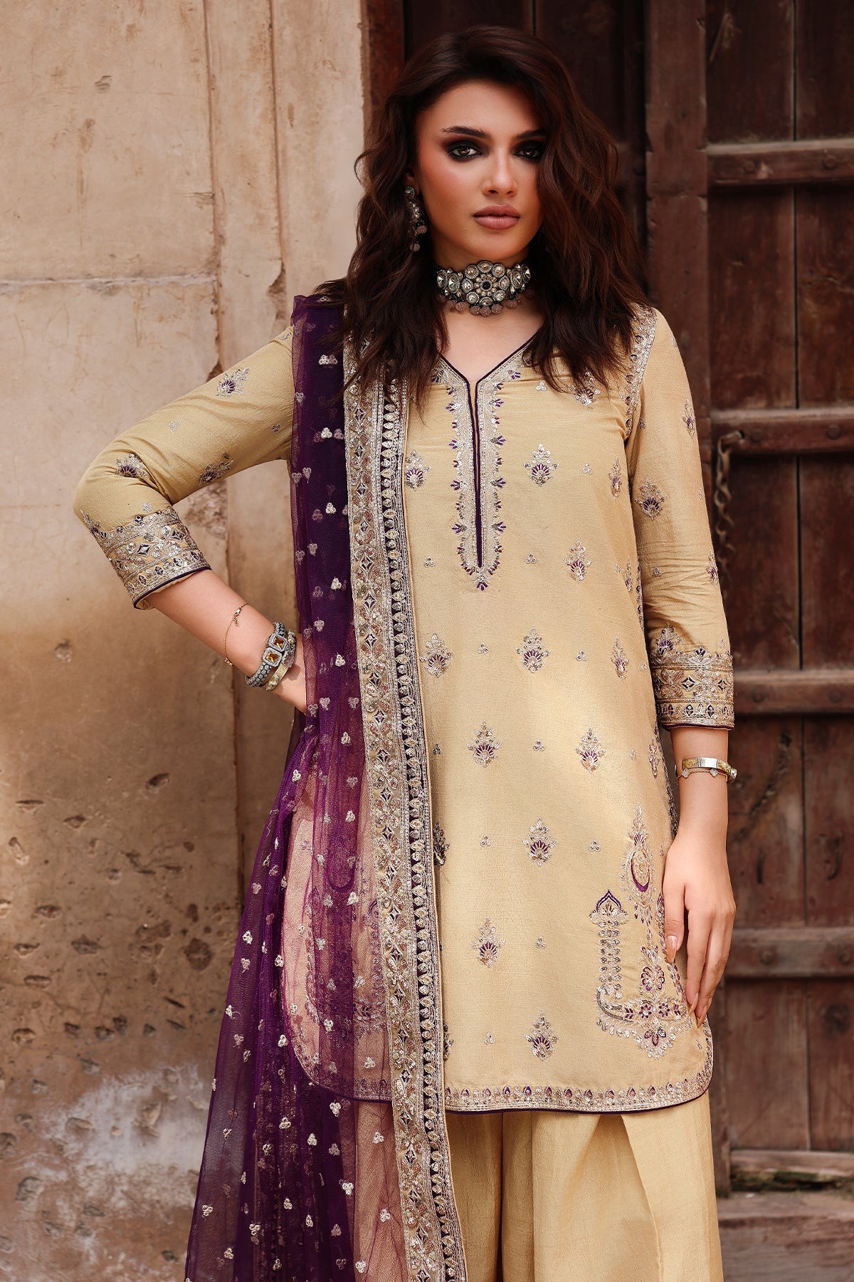 AAA Charizma Original read to wear collection raw silk material with soft net dupata