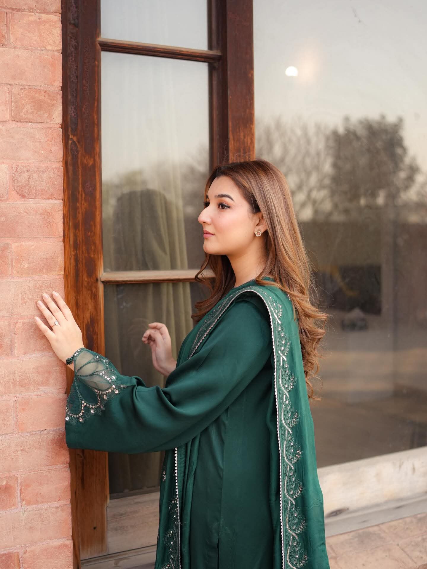 AA Aneela's original embroidered tussel silk with silk dupata 3-piece stitched same like model pic