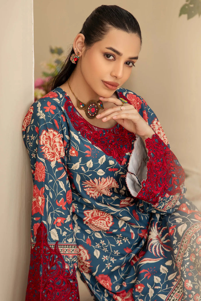 Adan libas slub fabric winter wear 3-piece with chiffon dupata kameez Length 40" as it is model pic
