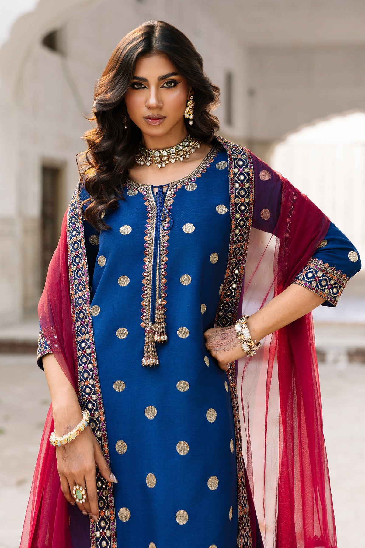 charizma Original ready to wear by brand embroidered raw silk with net embroidered dupata