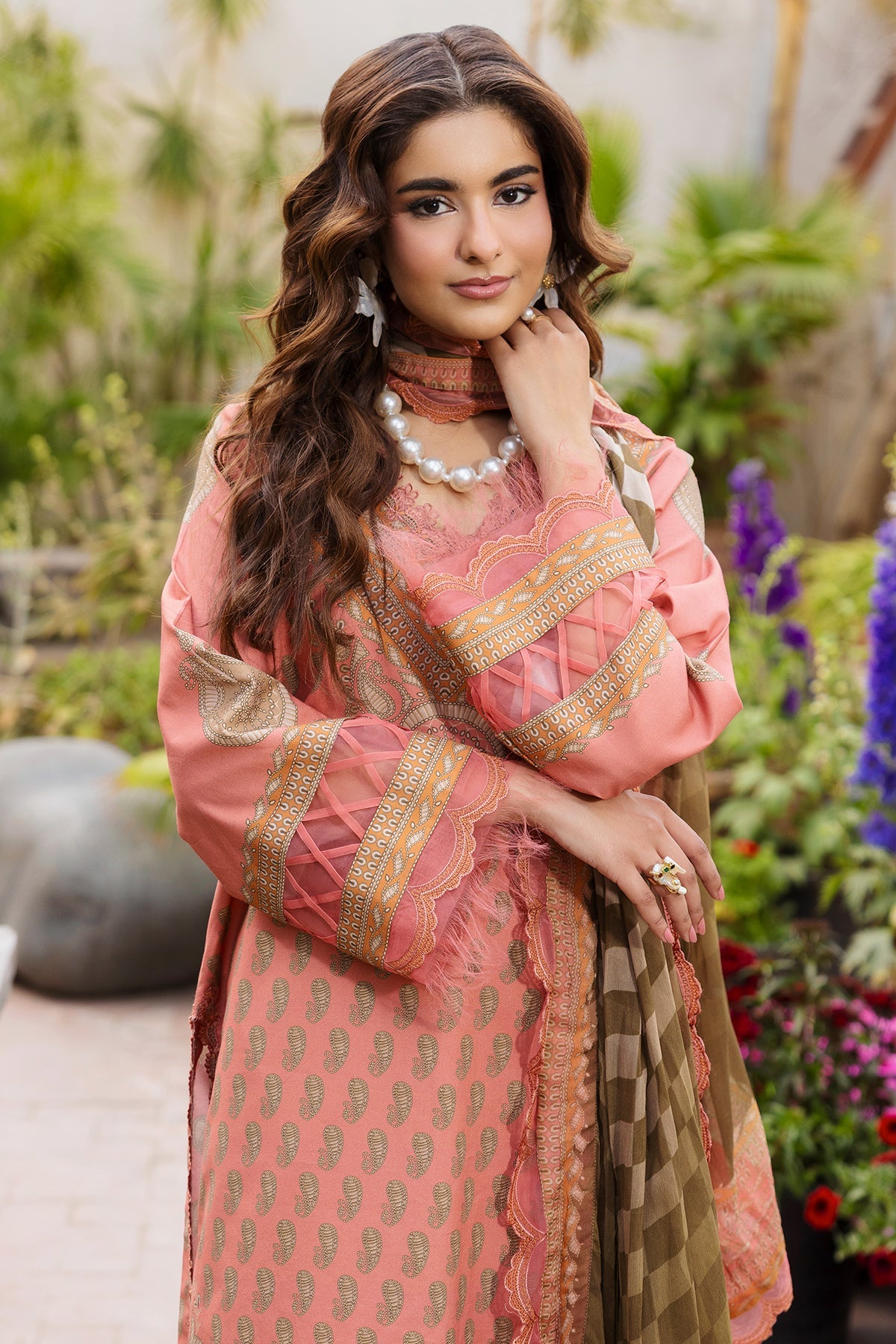 AA1 Charizma Original Brand stitched 3-piece Embroidered luxury lawn with chiffon dupata Same Like model pic