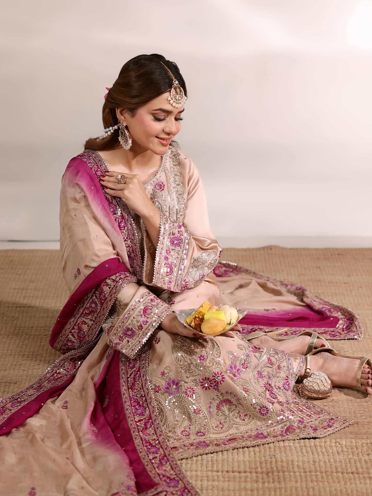 AA Aneela's original Luxury partywear embroidered silk suit 3-piece with soft silk dupata