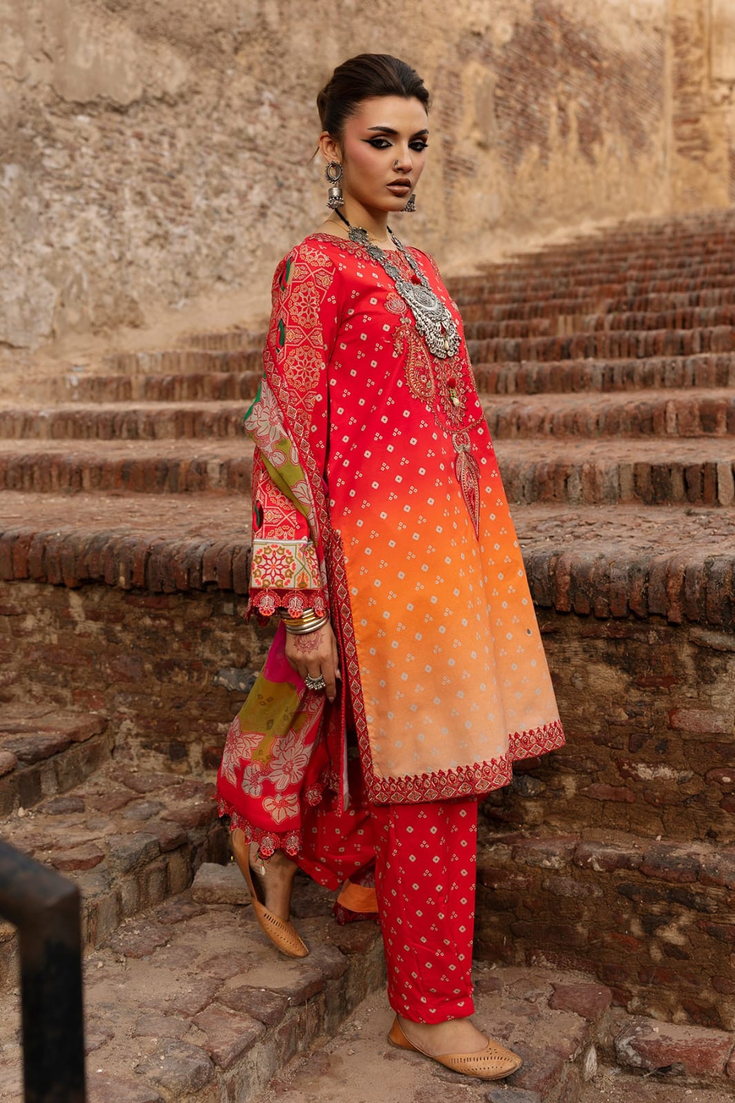 Charizma original brand stitched 3-piece Chunri Collection with chiffon dupatta same like Model pic
