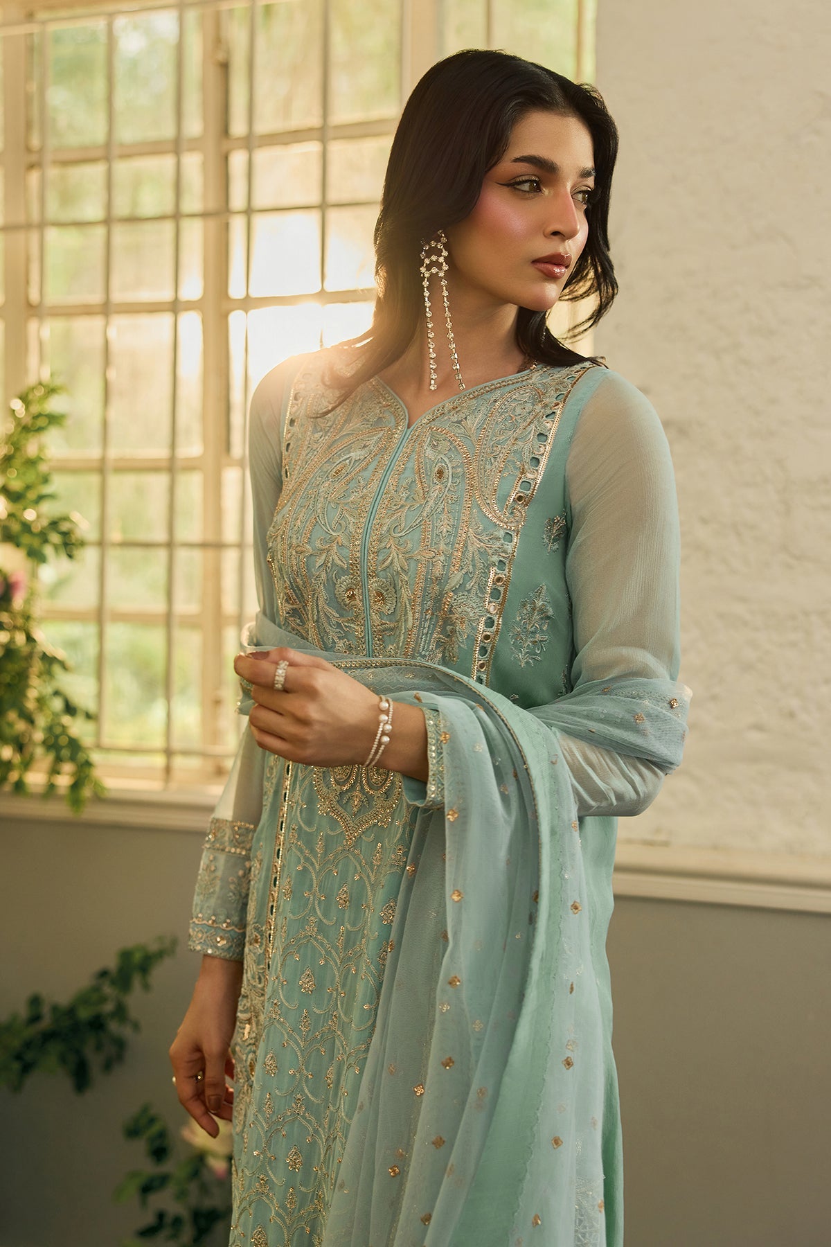 A1 Charizma brand Stitched original luxury embroidered Cline chiffon collection with net dupata dupata embroidered same like pic