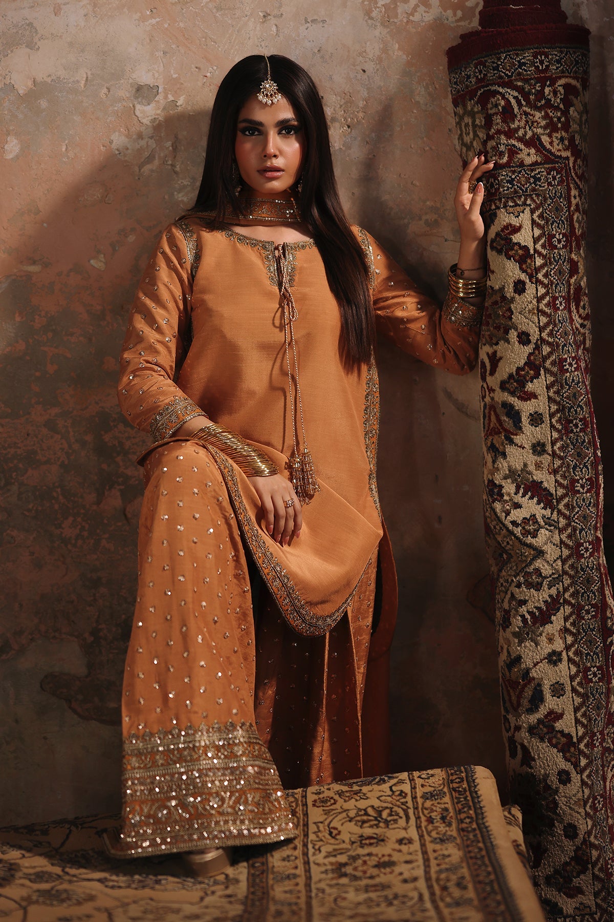 AAA Original by Charizma raw silk material with chiffon dupata fully embroidered suit