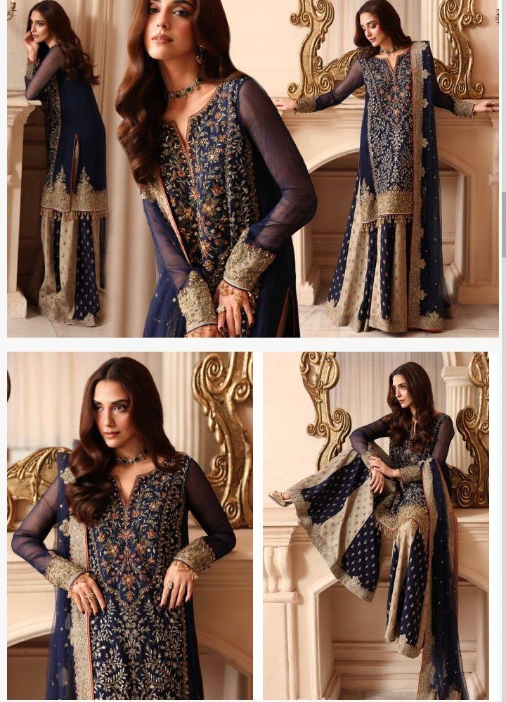 A11- Charizma brand stitched Dastanay jashan luxury chiffon embroidery with adda work 3-piece  same like model pic.