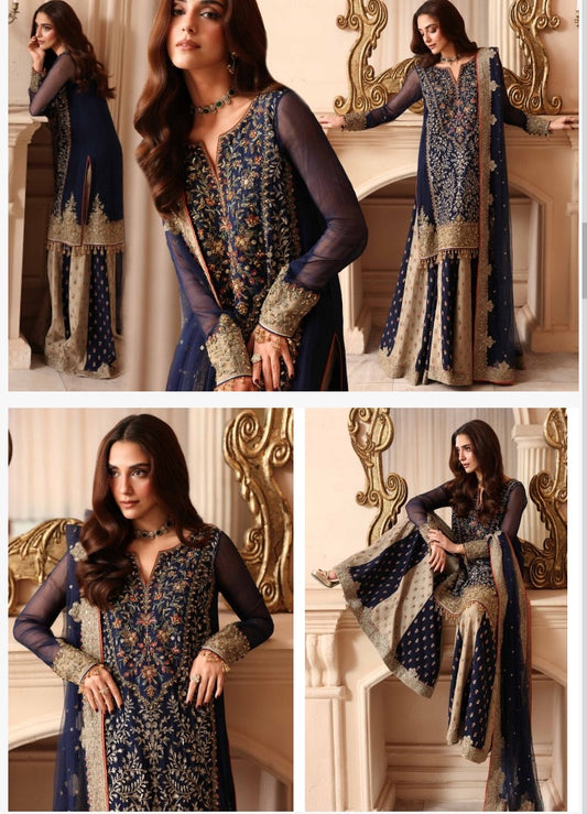 A11- Charizma brand stitched Dastanay jashan luxury chiffon embroidery with adda work 3-piece  same like model pic.