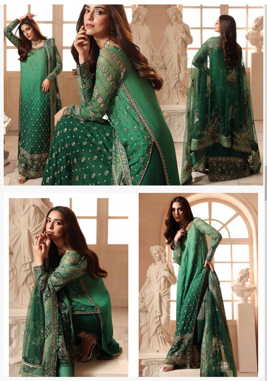 A11- Charizma brand stitched Dastanay jashan luxury chiffon embroidery with adda work 3-piece  same like model pic.