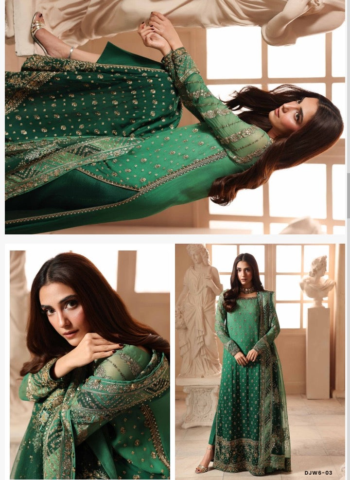 A11- Charizma brand stitched Dastanay jashan luxury chiffon embroidery with adda work 3-piece  same like model pic.