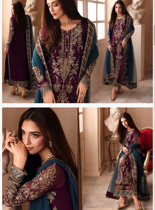 A11- Charizma brand stitched Dastanay jashan luxury chiffon embroidery with adda work 3-piece  same like model pic.