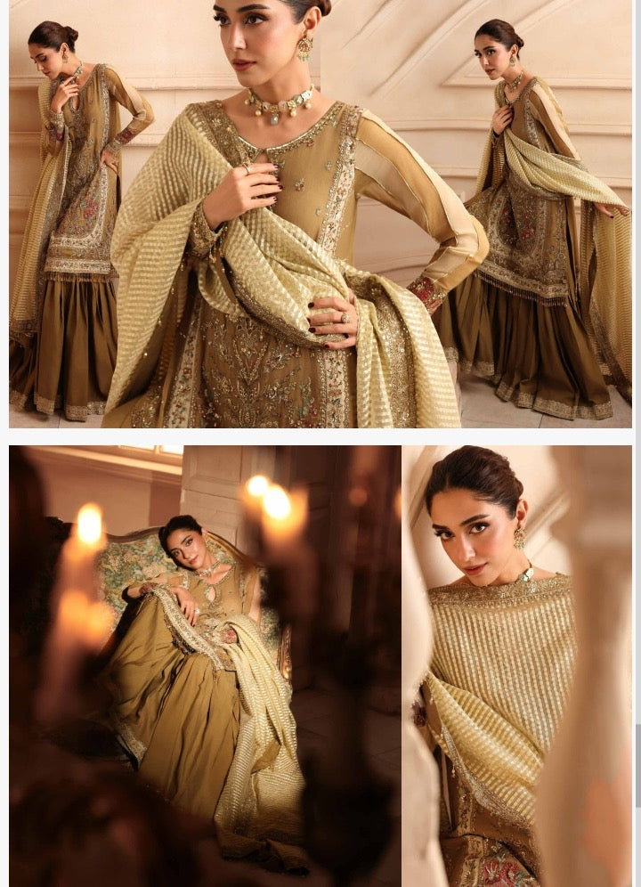 A11- Charizma brand stitched Dastanay jashan luxury chiffon embroidery with adda work 3-piece  same like model pic.