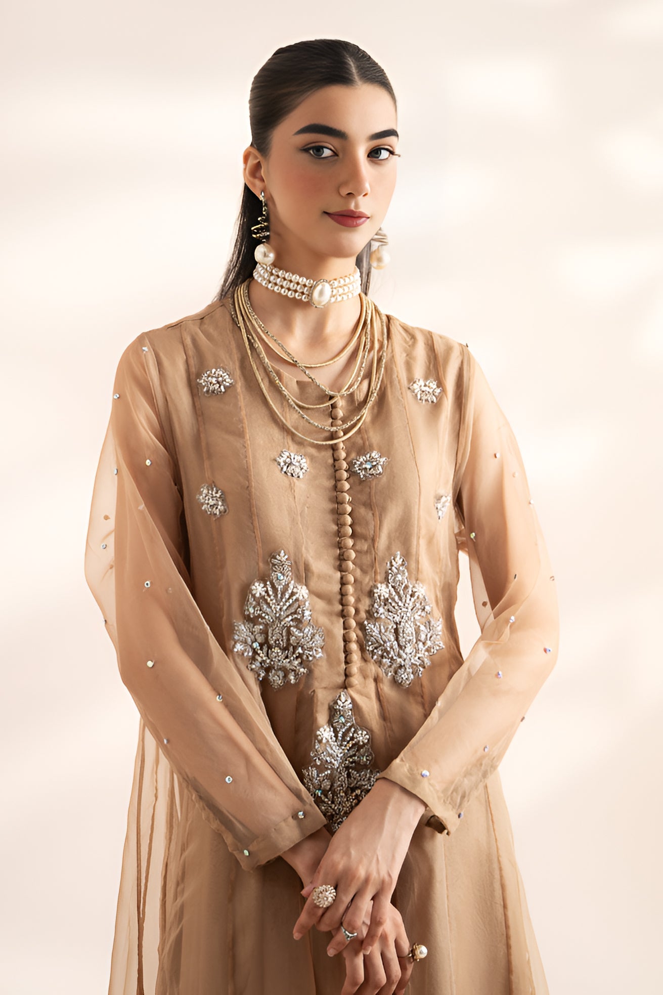 Embroidered Organza Shirt with Organza Dupatta and Trouser , SKIN 3piece original by charizma pret