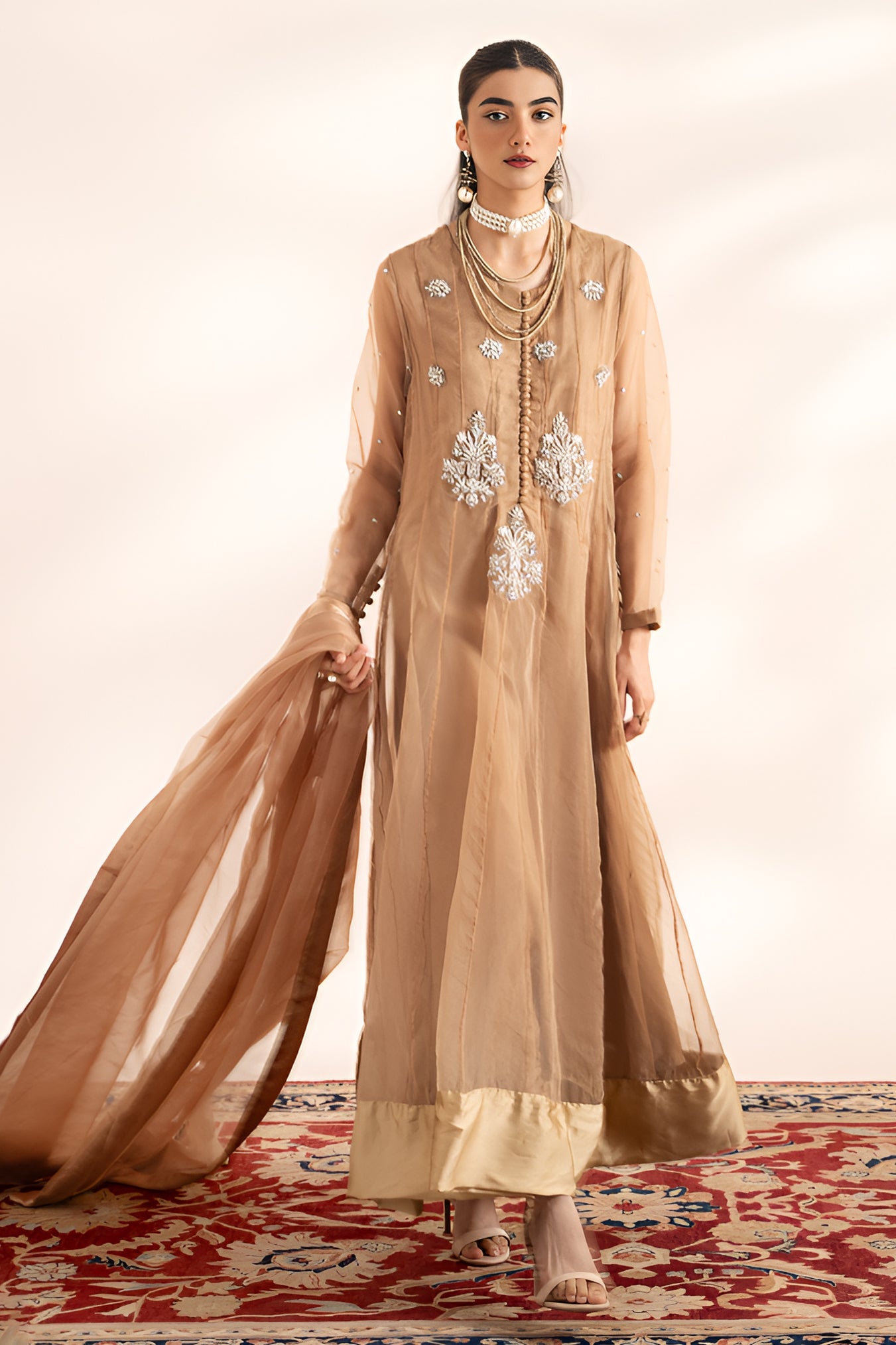 Embroidered Organza Shirt with Organza Dupatta and Trouser , SKIN 3piece original by charizma pret