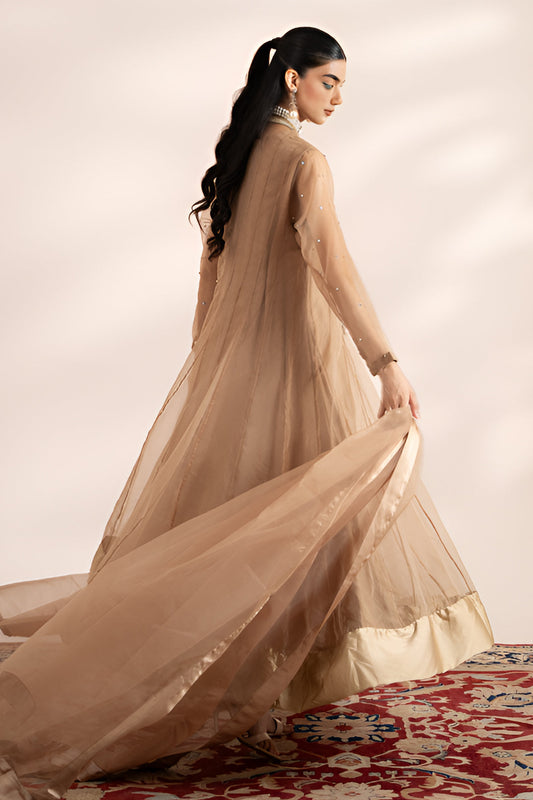 3-PC Embroidered Organza Shirt with Organza Dupatta and Trouser , SKIN