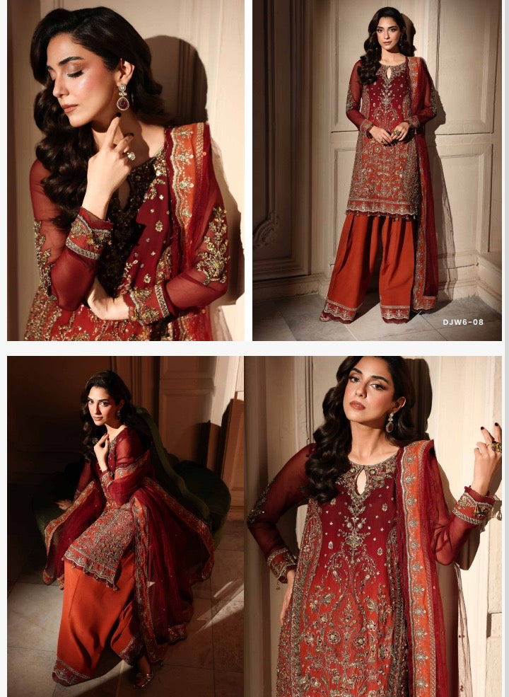 A11- Charizma brand stitched Dastanay jashan luxury chiffon embroidery with adda work 3-piece  same like model pic.