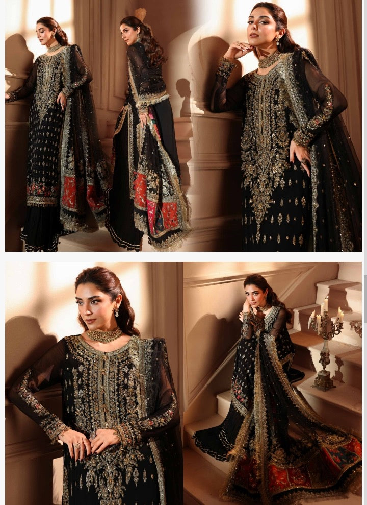 A11- Charizma brand stitched Dastanay jashan luxury chiffon embroidery with adda work 3-piece  same like model pic.