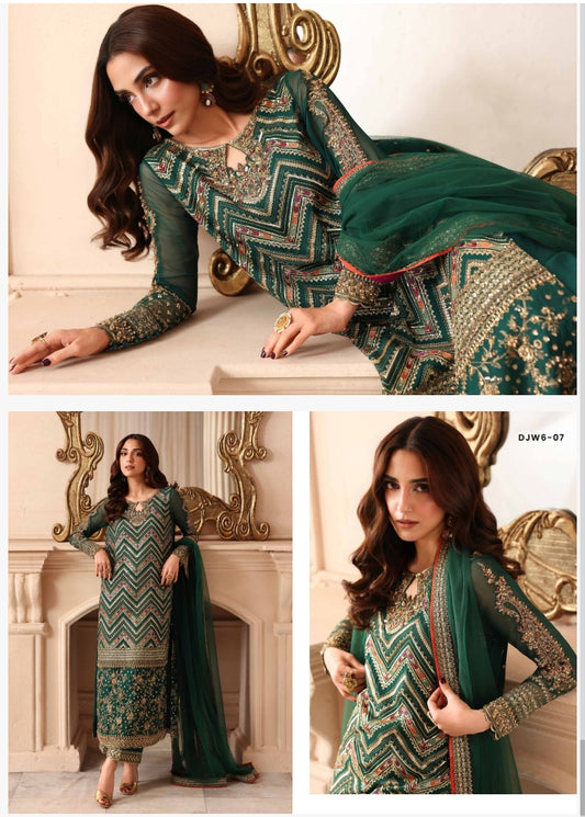 A11- Charizma brand stitched Dastanay jashan luxury chiffon embroidery with adda work 3-piece  same like model pic.