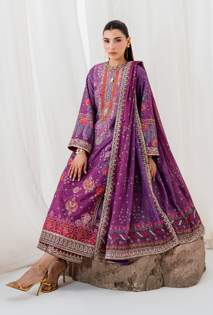 AA1 Original Crepesilk embroidered with adda work embellishement 3-piece with embedded silk dupata