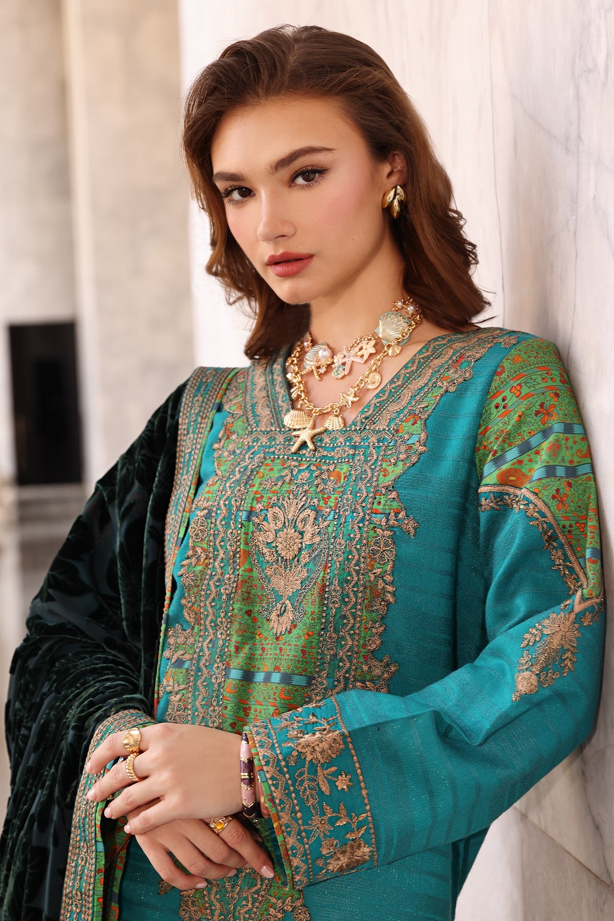 AAA Charizma original brand stitched Peach Leather fabric with palachi Shawl 3-piece emberoidered suit