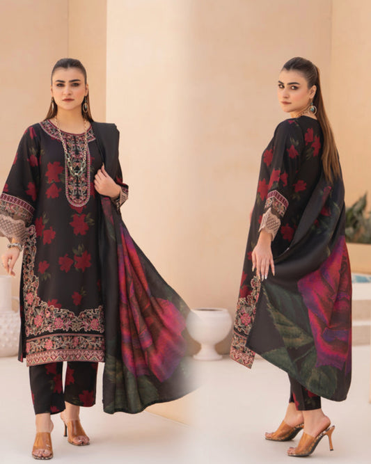 Dhanak fabric embroidered with wool shawl