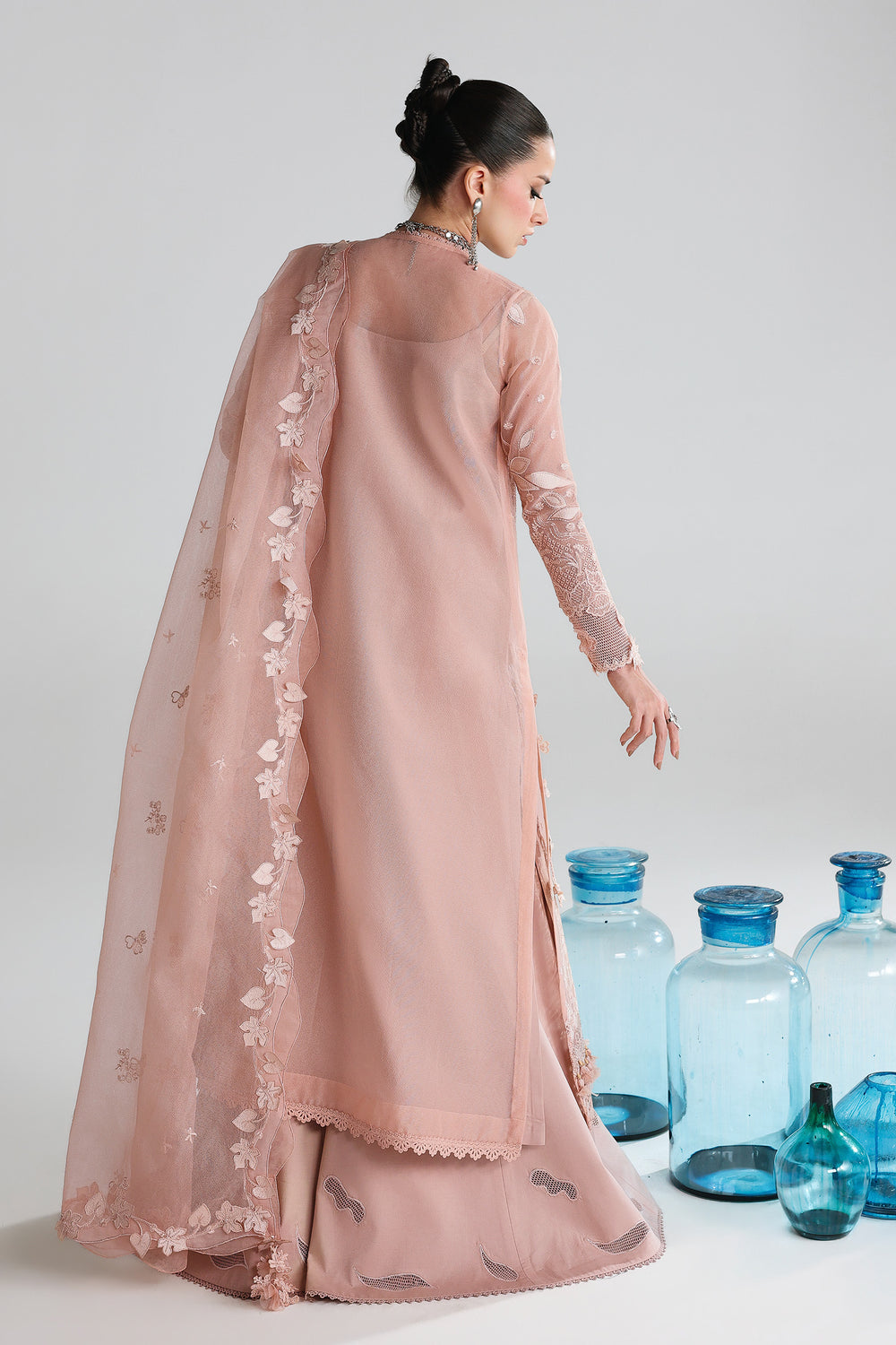 AA1 Original Qalamkar brand stitched 3-piece Luxury Lawn with soft net Dupatta Emberoidered embellished Dress.