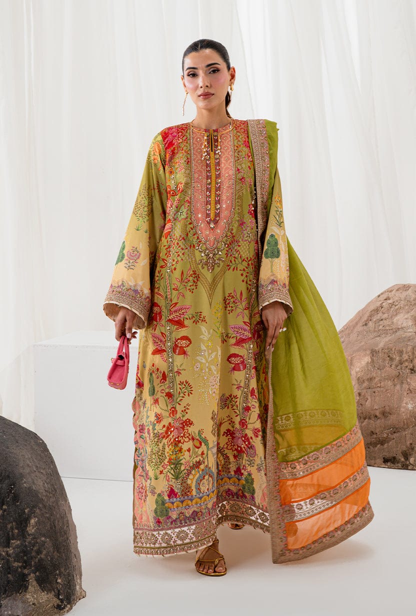 AA1 Original brand stitched  crepe silk 3piece suit with silk embroidered Dupata