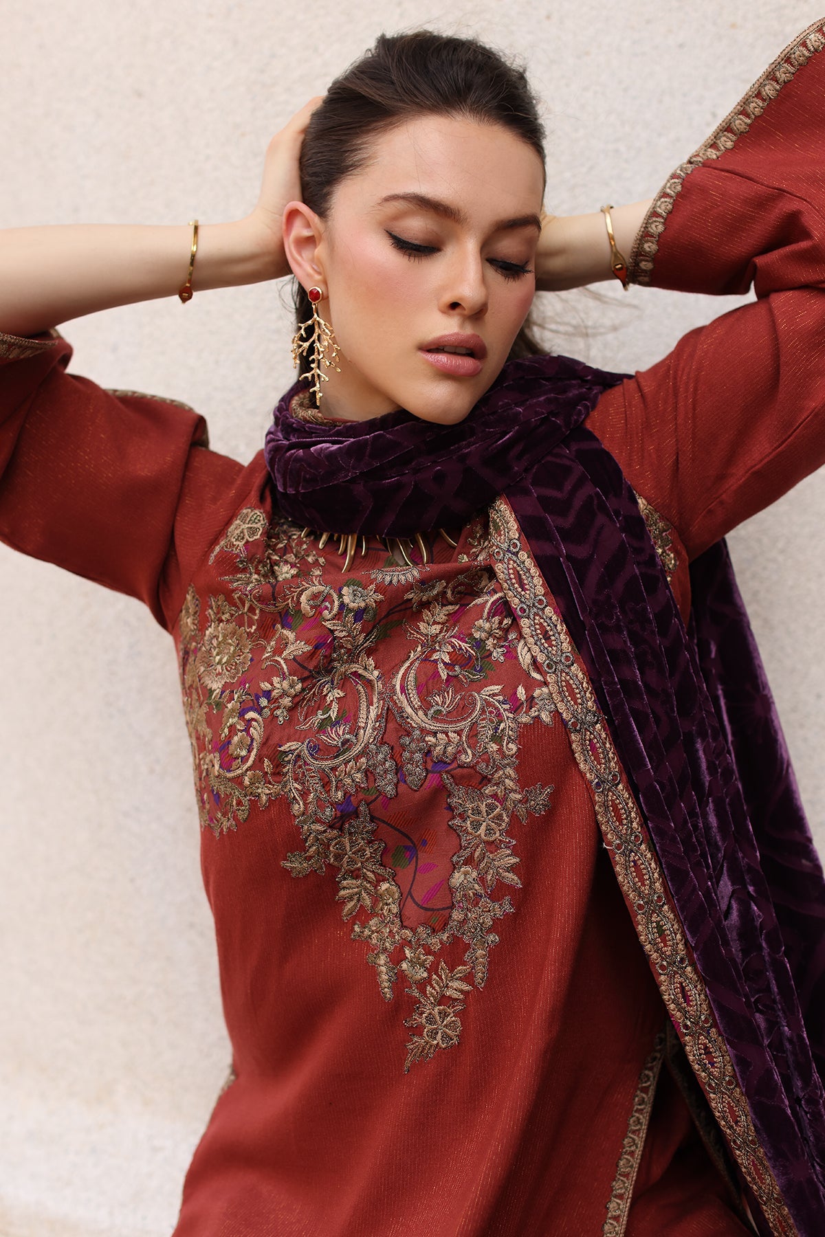 AAA Original by charizma brand stitched Peach Leather fabric with palachi Shawl 3-piece