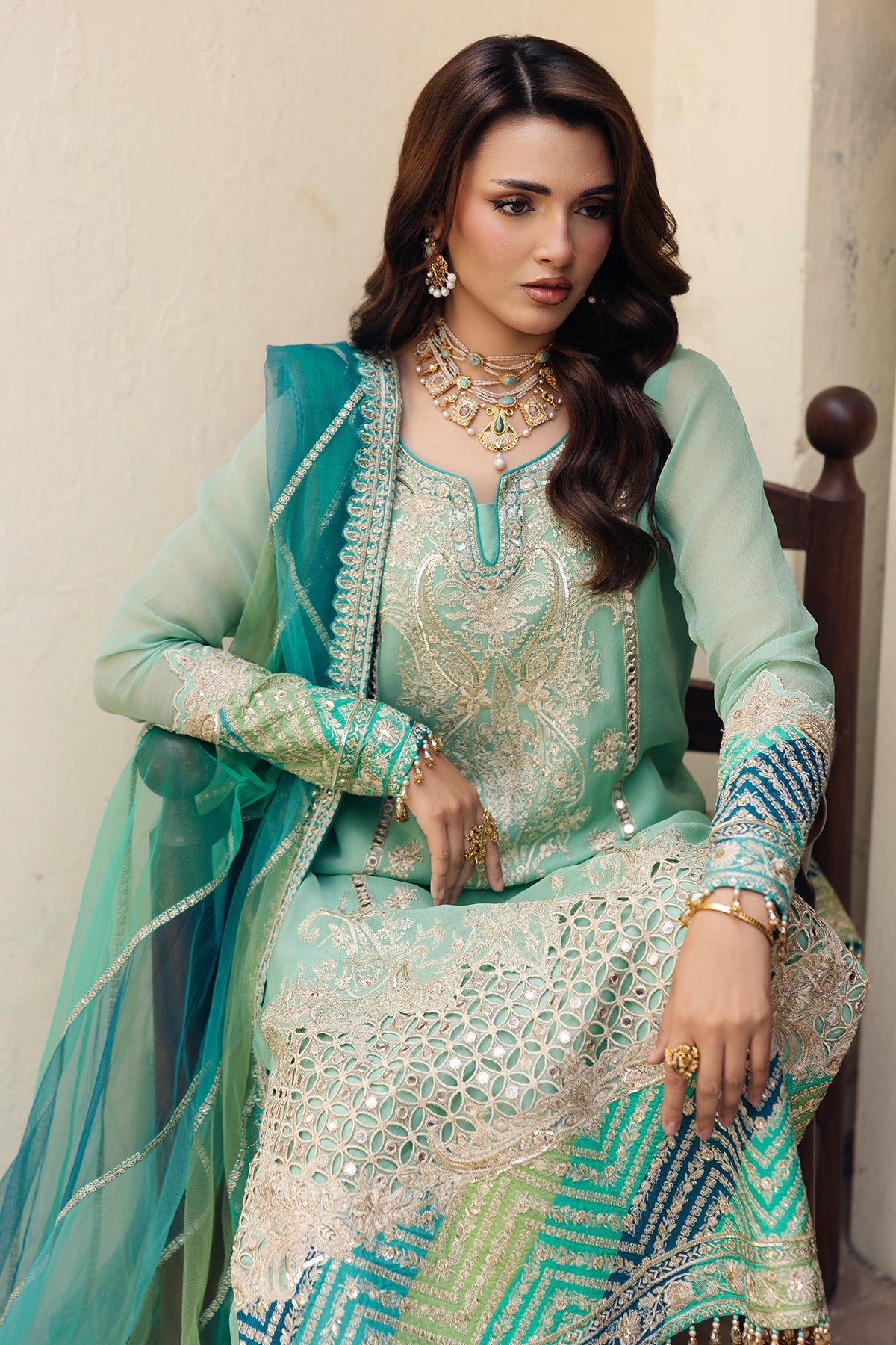 A1 Charizma brand Stitched original luxury embroidered Cline chiffon collection with organza dupata embroidered same like pic
