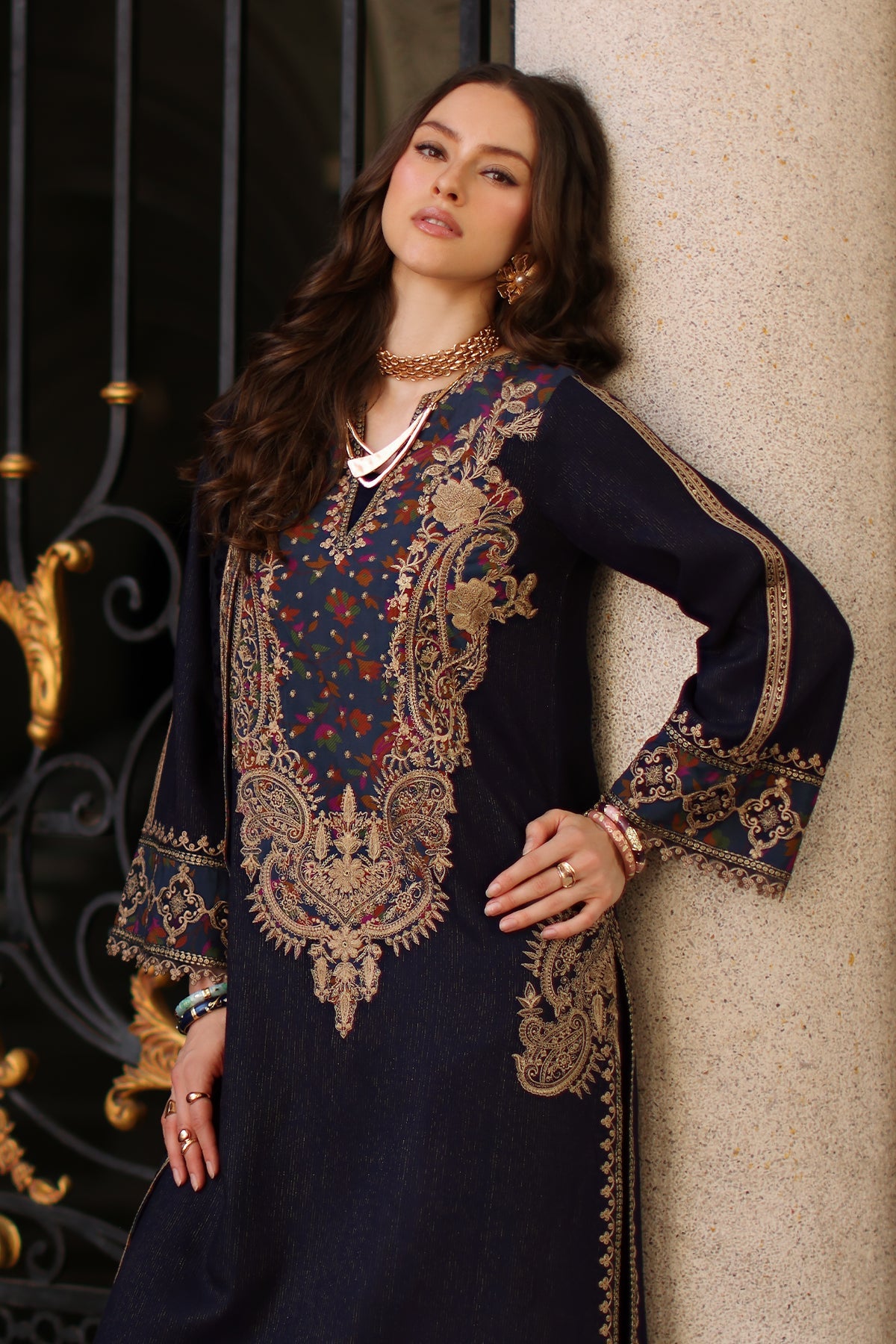 AAA Original by charizma brand stitched Peach Leather fabric with palachi Shawl 3-piece shirt length 45"