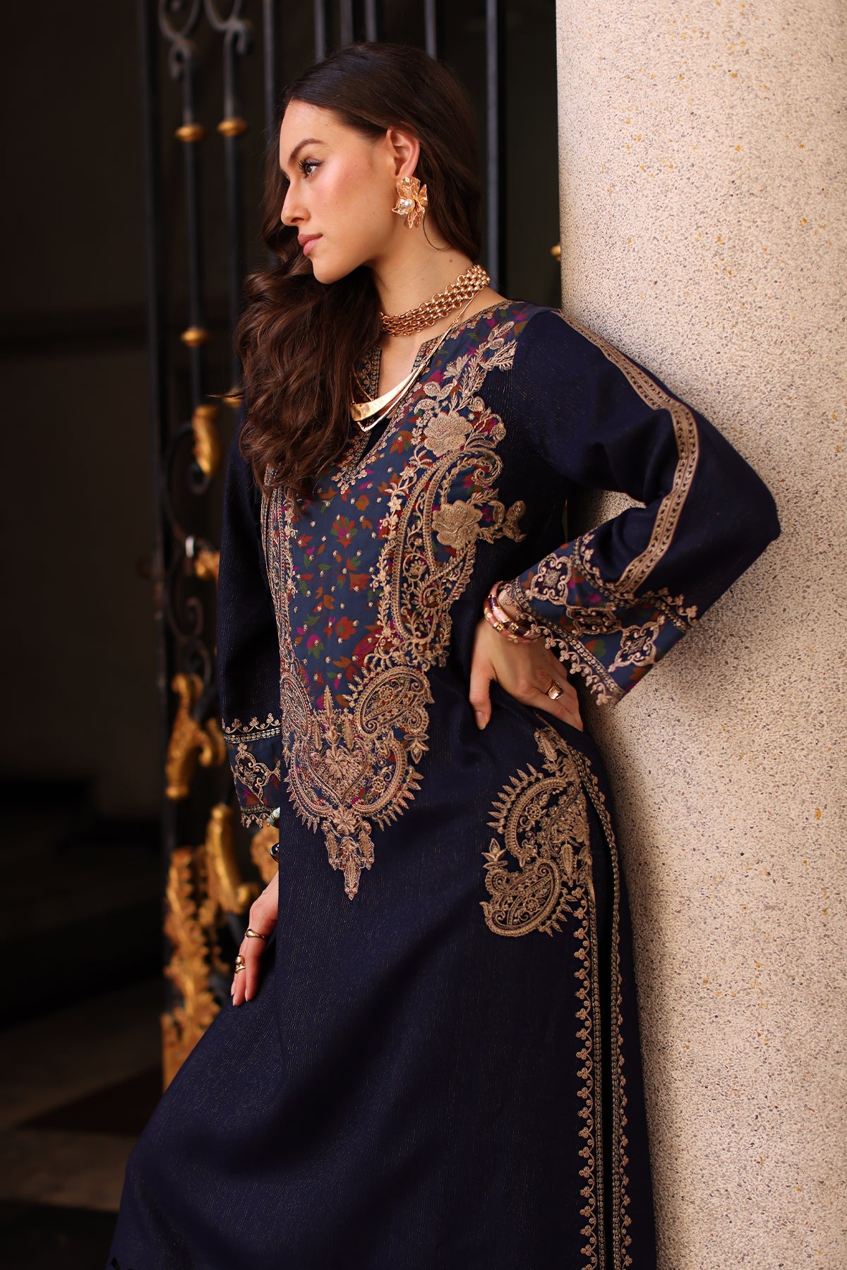 AAA Original by charizma brand stitched Peach Leather fabric with palachi Shawl 3-piece shirt length 45"