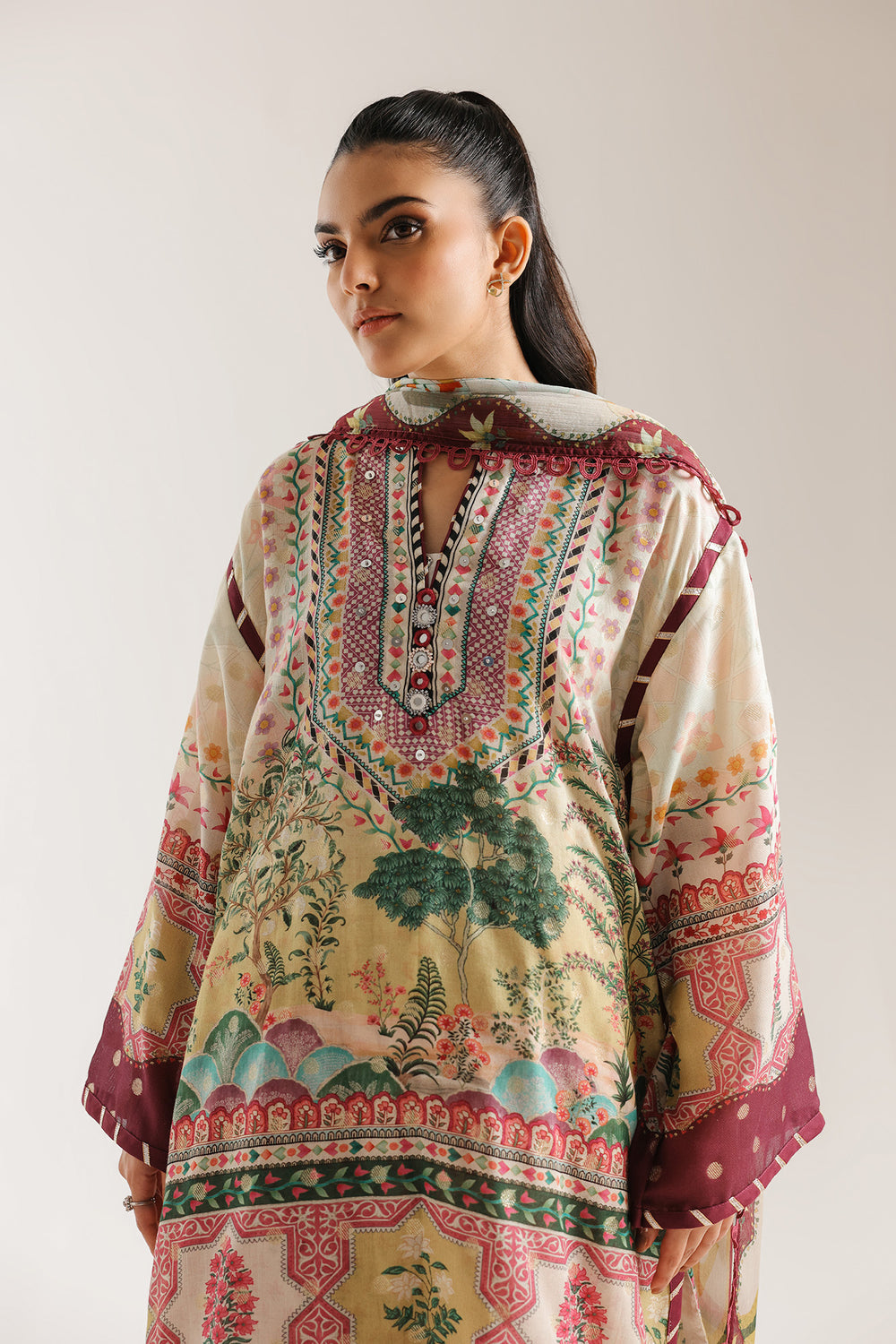 ETHNIC ORIGINAL 3-PIECE Summerwear pollylawn with chiffon dupatta farshi shalwar