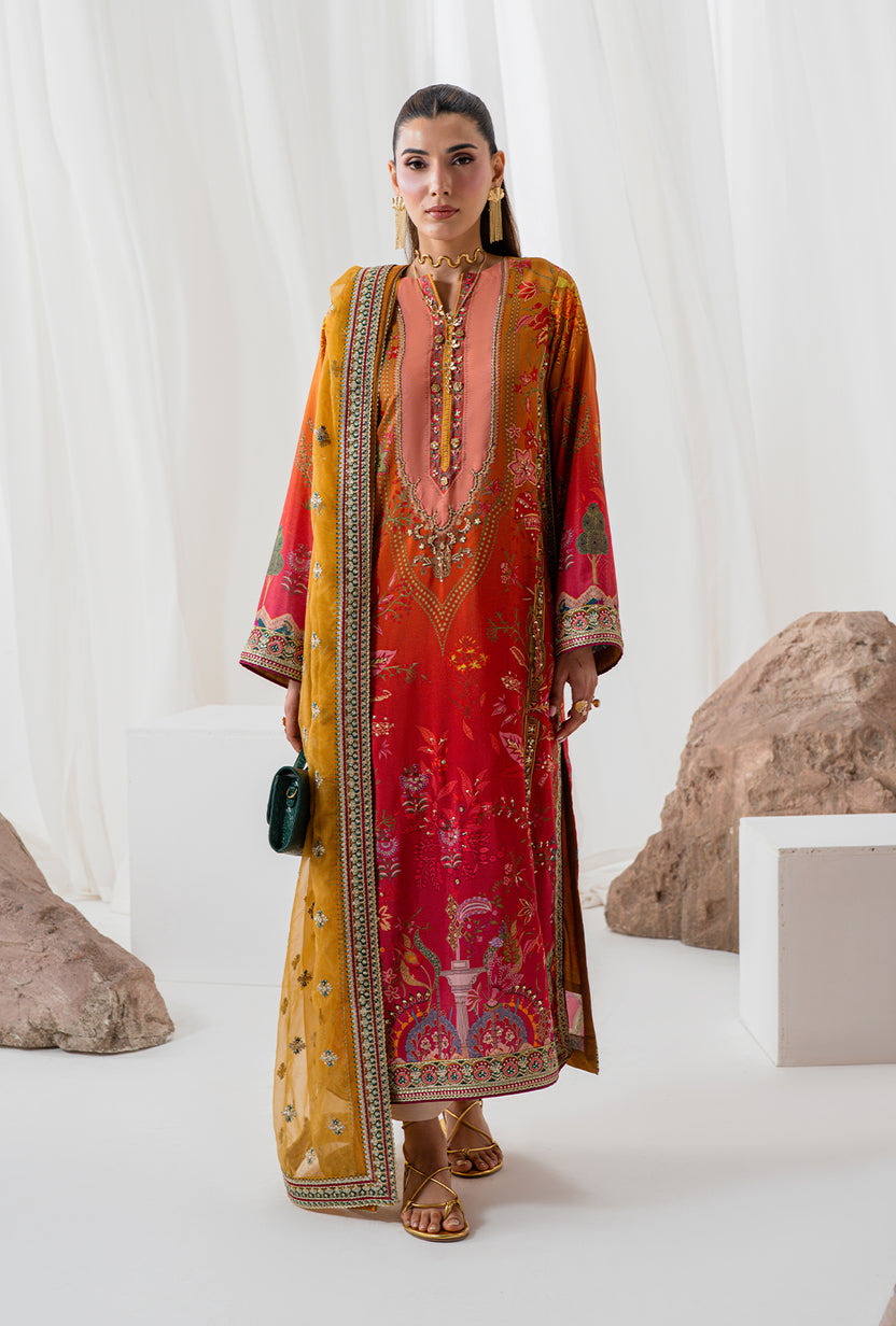 AA1 Original Crepesilk embroidered with adda work embellishement 3-piece with embedded silk dupata
