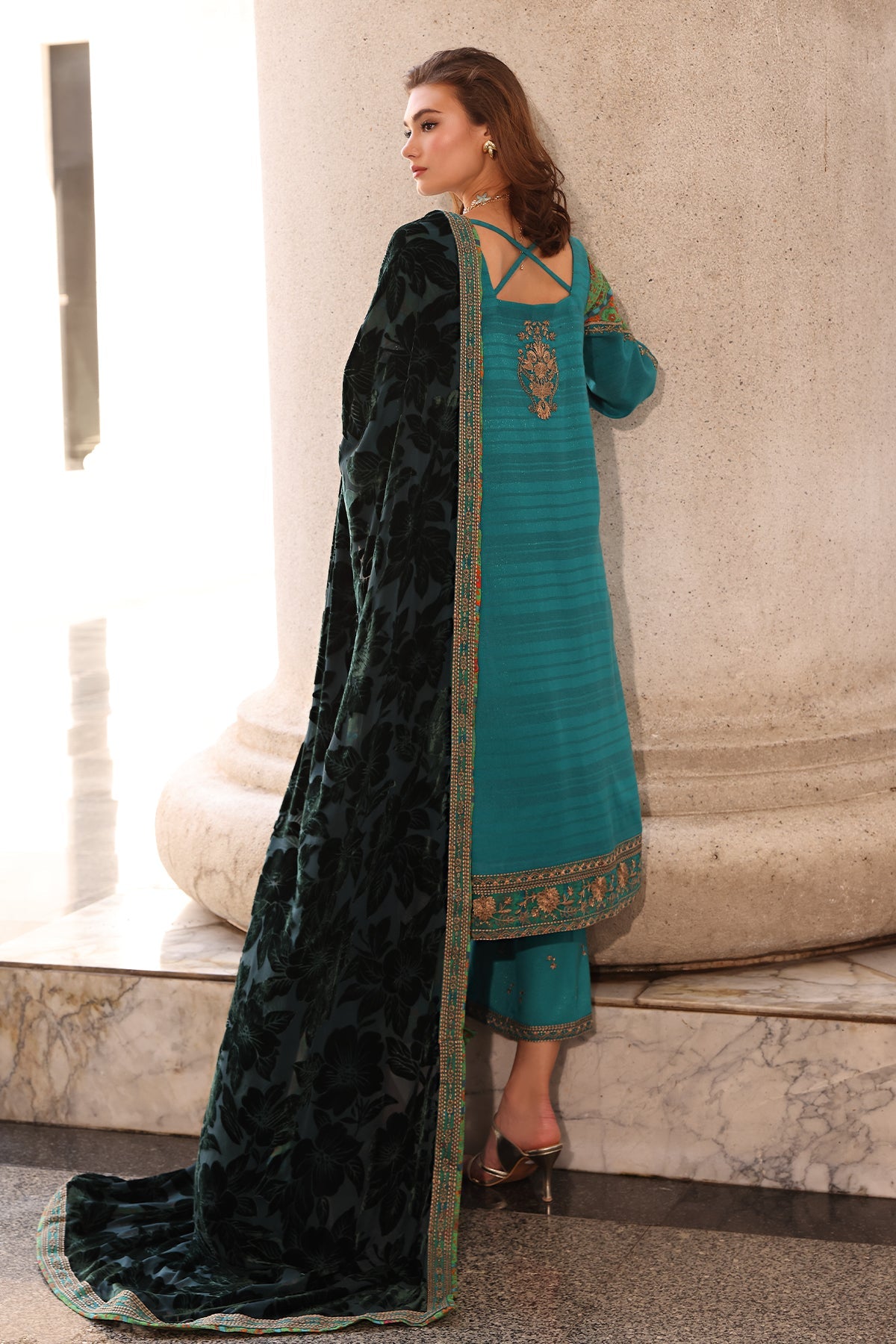 AAA Charizma original brand stitched Peach Leather fabric with palachi Shawl 3-piece emberoidered suit
