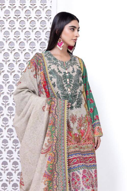 original khaddi brand tailor stitched 3-piece khaddar dress shawl also with khaddar
