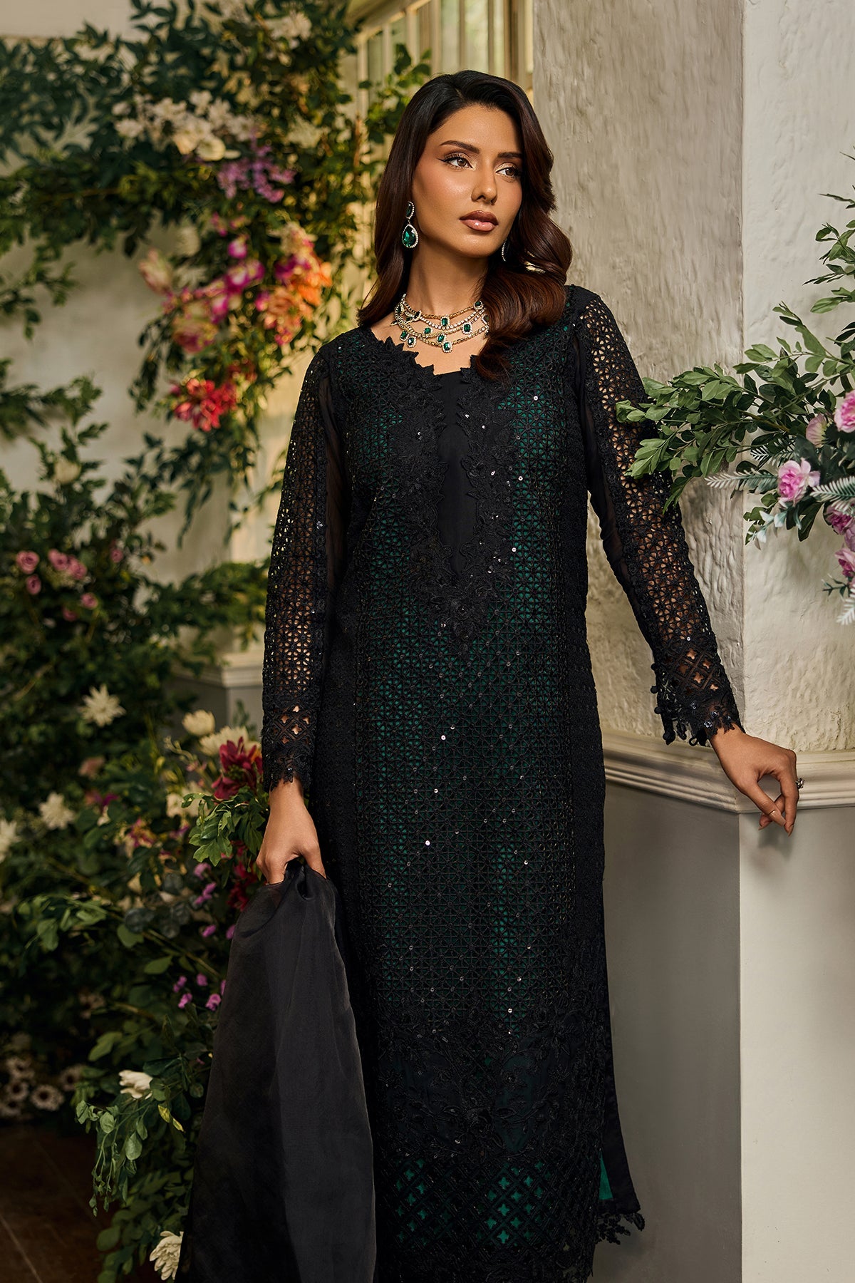A1 Charizma brand Stitched original luxury embroidered Cline chiffon collection with organza dupata embroidered same like pic