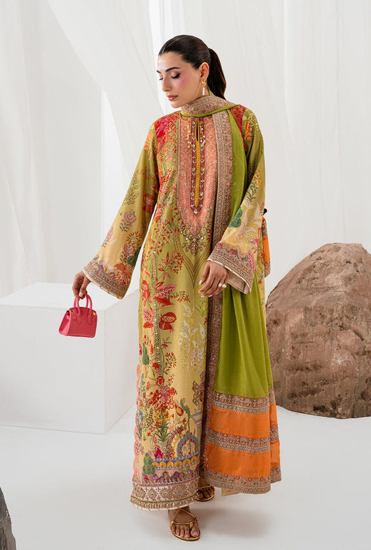 AA1 Original brand stitched  crepe silk 3piece suit with silk embroidered Dupata