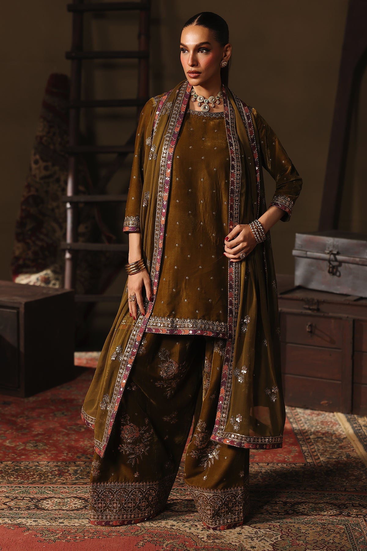 AAA Charizma original Eid Collection velvet fabric dupata chiffon farshi shalwar collection