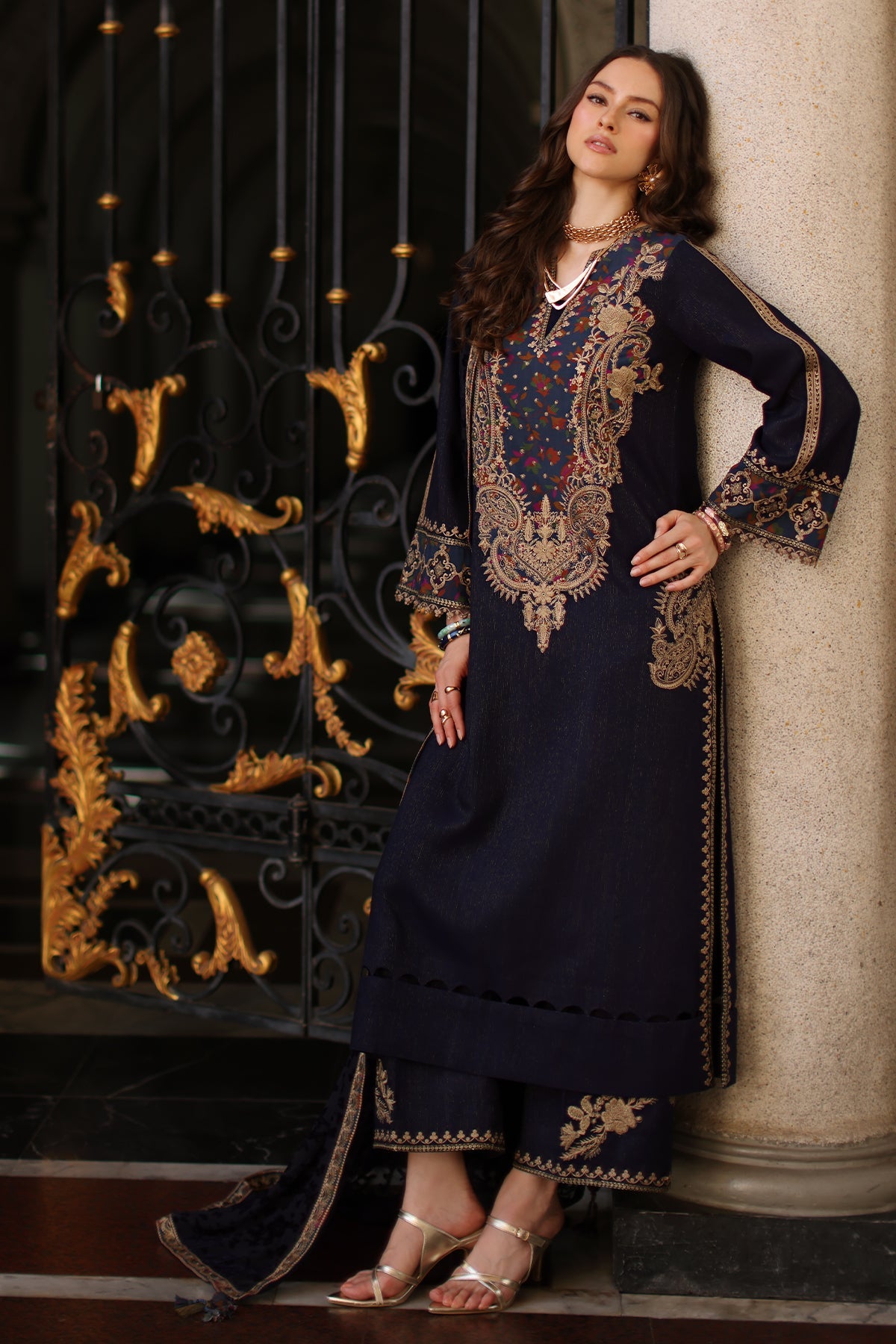AAA Original by charizma brand stitched Peach Leather fabric with palachi Shawl 3-piece shirt length 45"