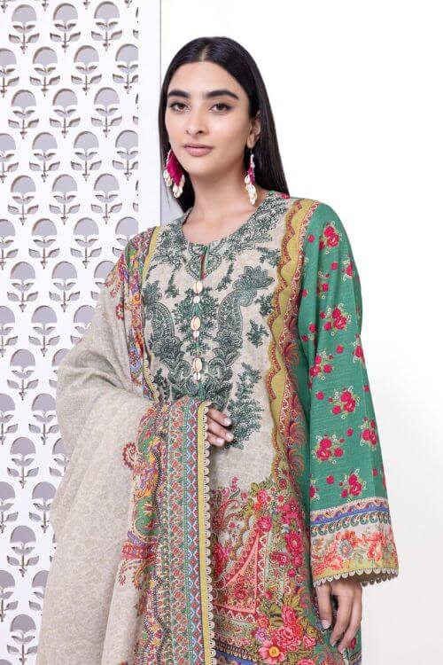 original khaddi brand tailor stitched 3-piece khaddar dress shawl also with khaddar