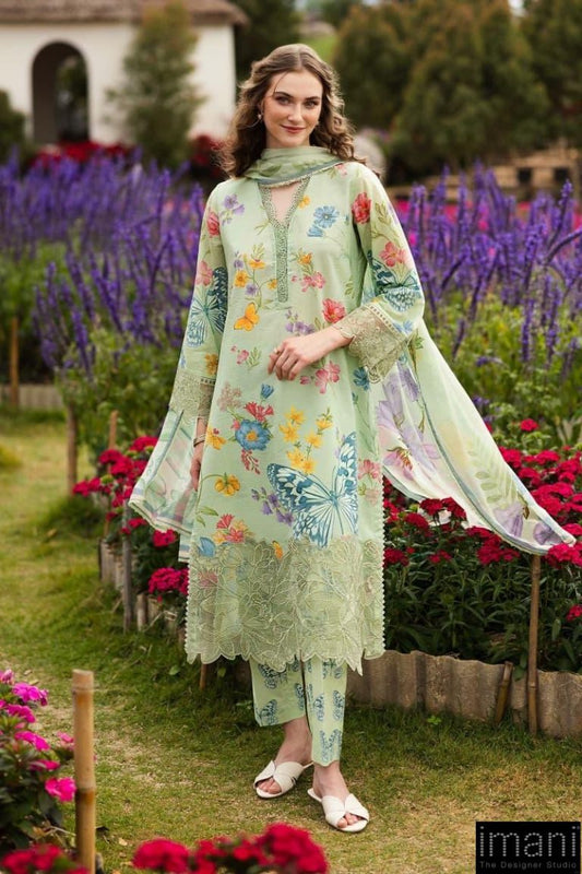 01 - Original Maria b 3-piece Lawn embroidered suit with chiffon dupata