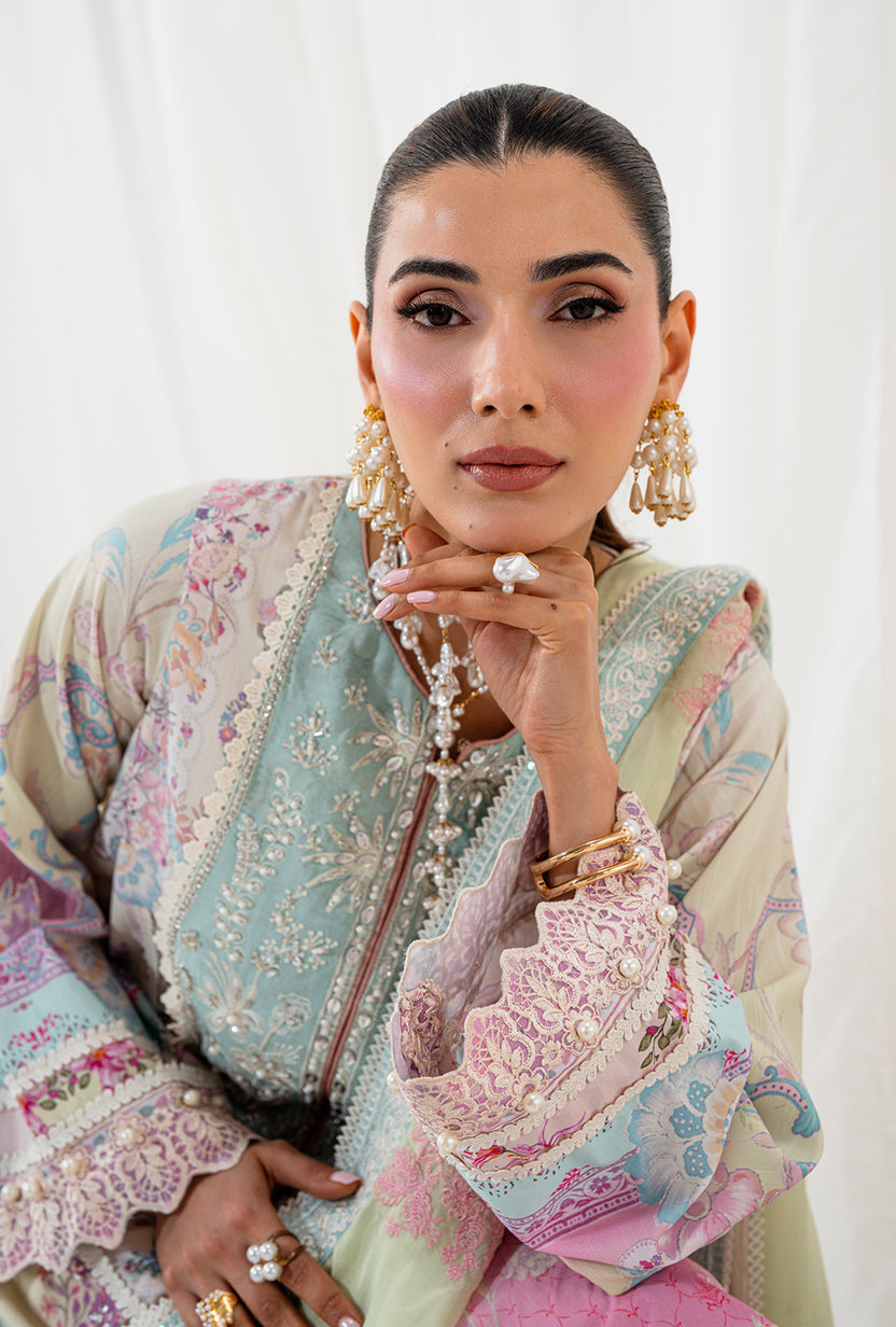 AA1 Original Crepesilk embroidered with adda work embellishement 3-piece with embedded silk dupata
