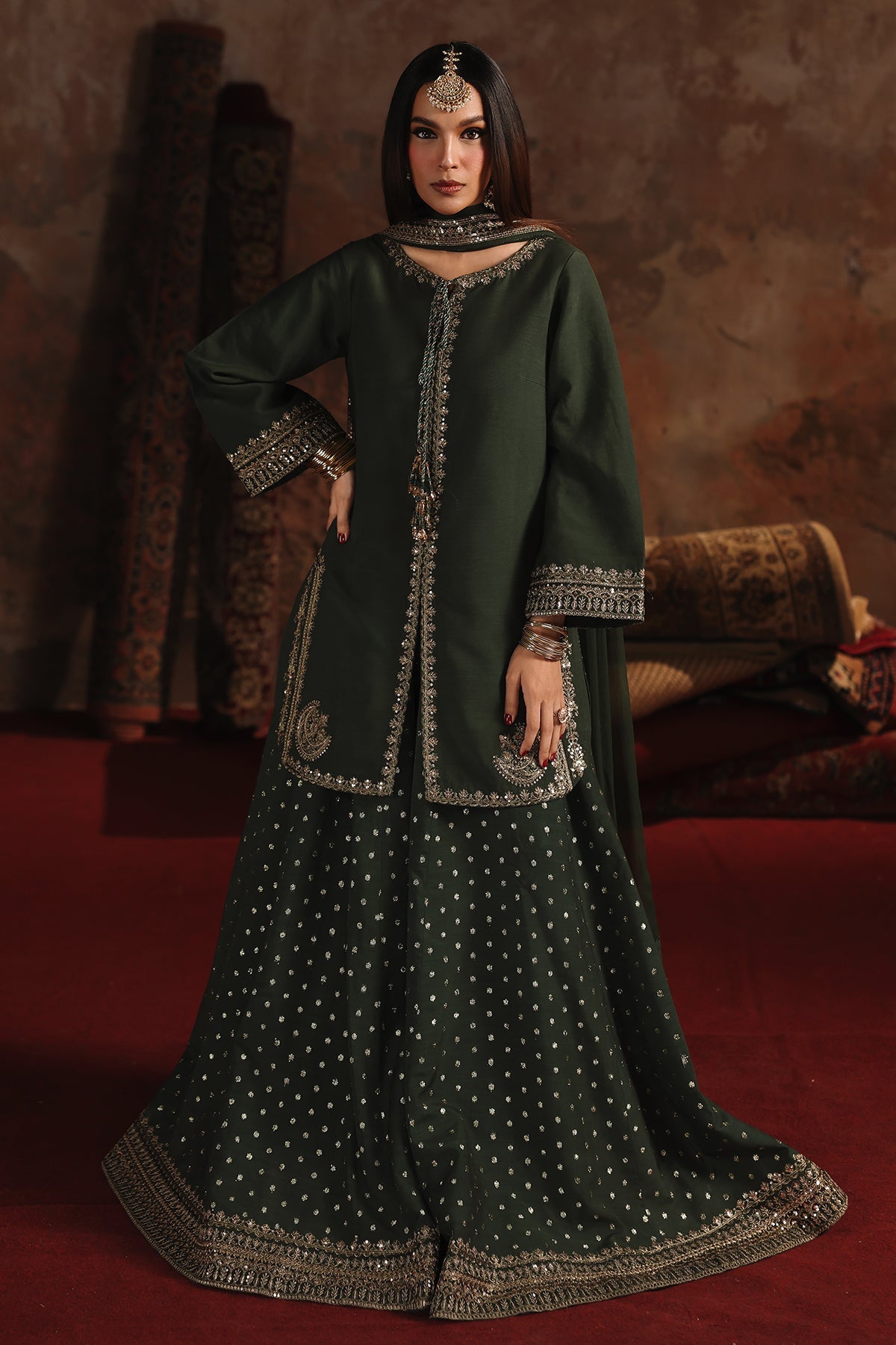 AAA Original by Charizma raw silk material with chiffon dupata fully embroidered suit