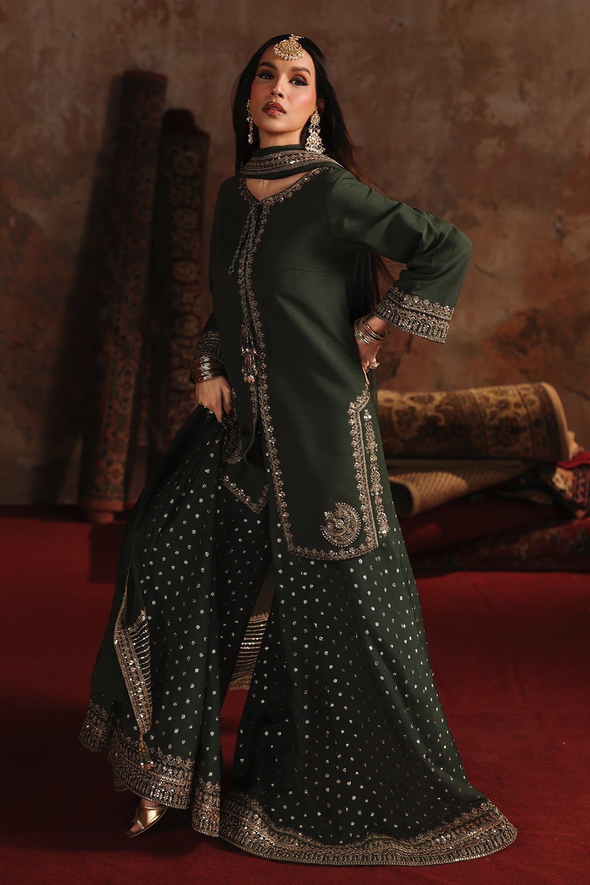AAA Original by Charizma raw silk material with chiffon dupata fully embroidered suit