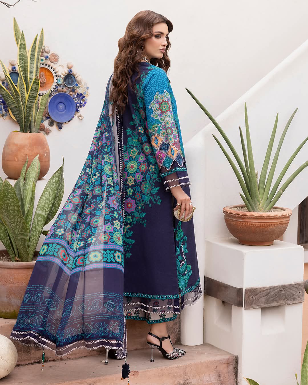 AA1 Charizma Original Brand stitched 3-piece Embroidered luxury lawn with chiffon dupata Same Like model pic