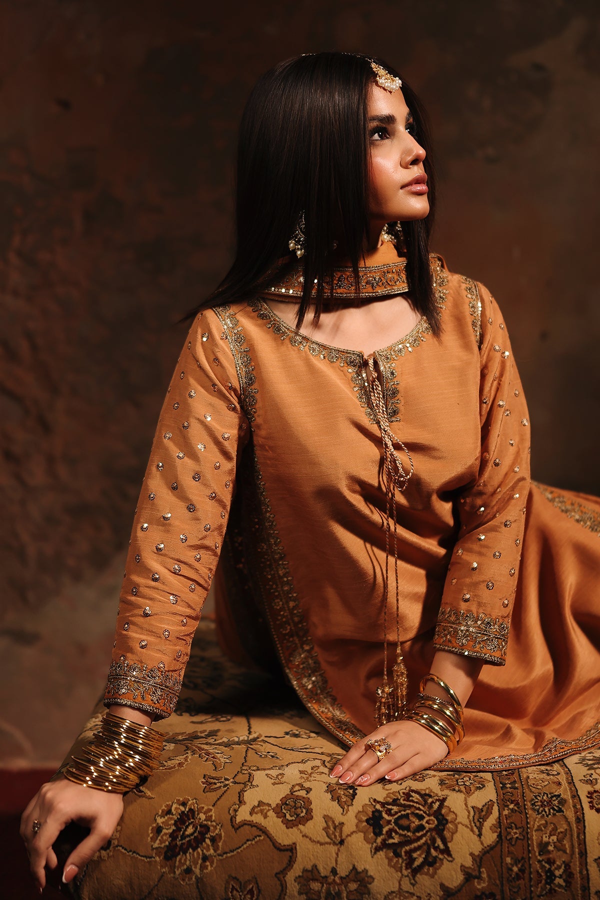 AAA Original by Charizma raw silk material with chiffon dupata fully embroidered suit