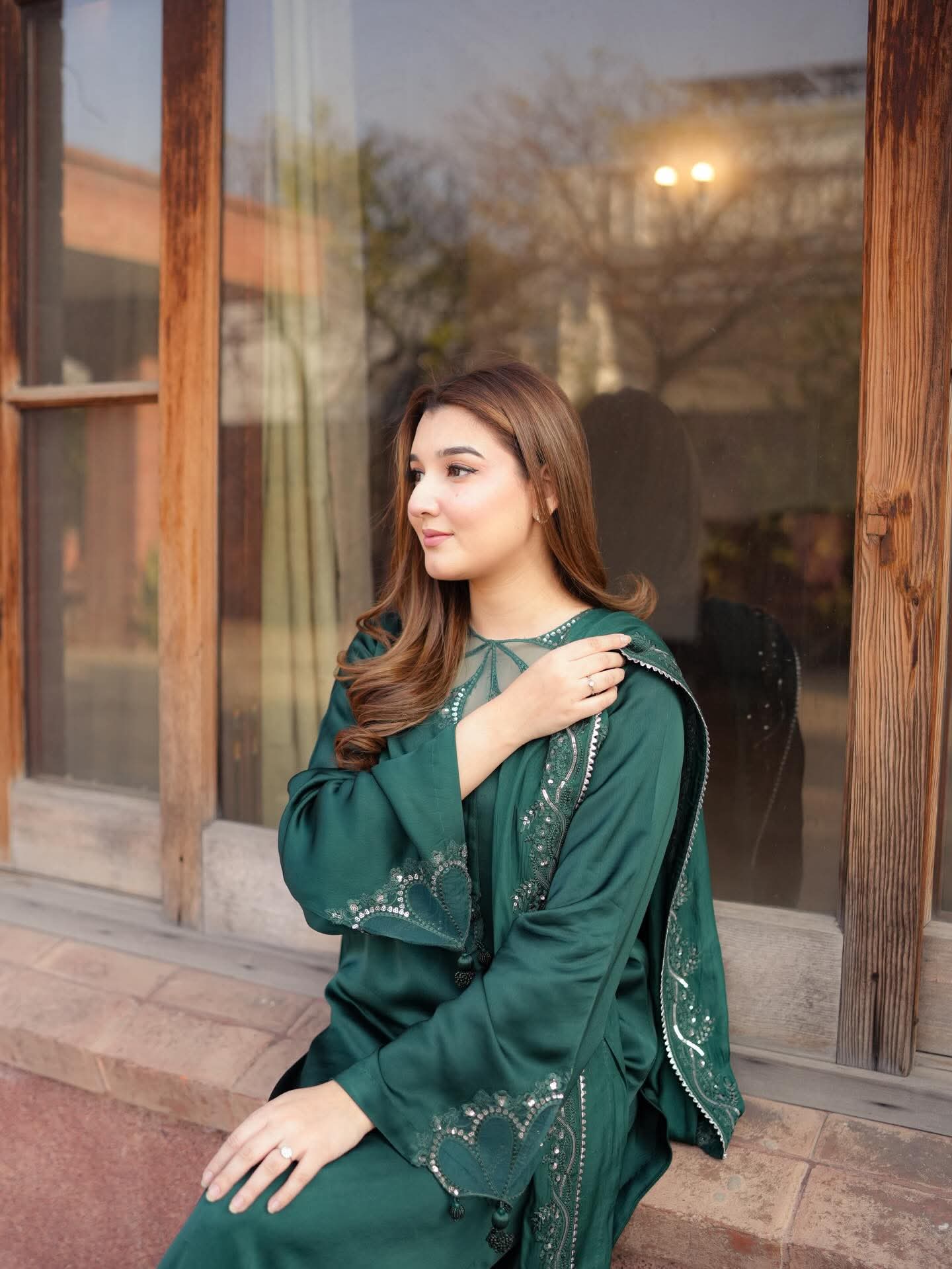 AA Aneela's original embroidered tussel silk with silk dupata 3-piece stitched same like model pic