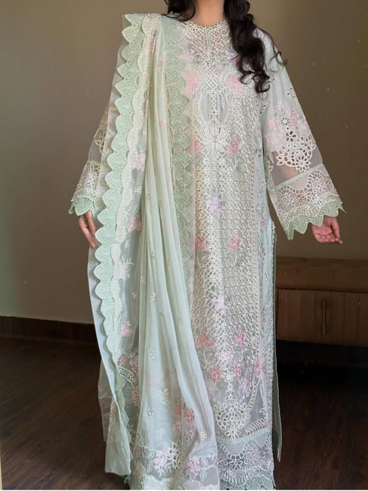 Aneela's original summer wear with chiffon dupata full embroidered luxury with chicken kari